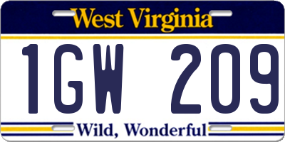 WV license plate 1GW209