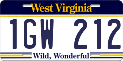 WV license plate 1GW212