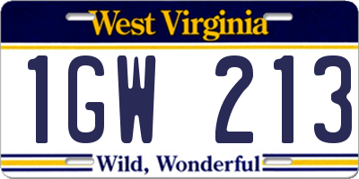WV license plate 1GW213