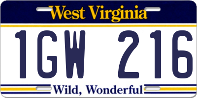 WV license plate 1GW216