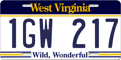 WV license plate 1GW217
