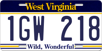 WV license plate 1GW218