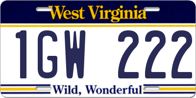 WV license plate 1GW222
