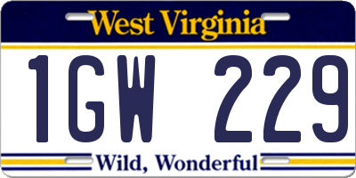 WV license plate 1GW229