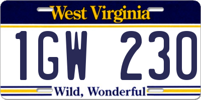 WV license plate 1GW230