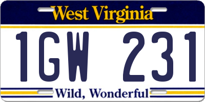 WV license plate 1GW231