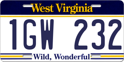 WV license plate 1GW232