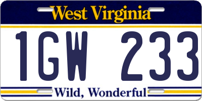 WV license plate 1GW233