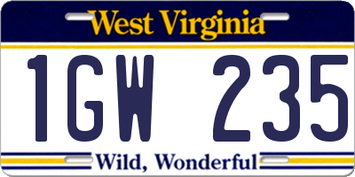 WV license plate 1GW235