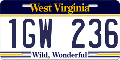 WV license plate 1GW236