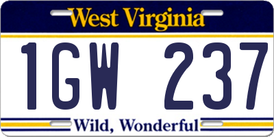 WV license plate 1GW237