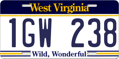 WV license plate 1GW238
