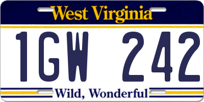 WV license plate 1GW242