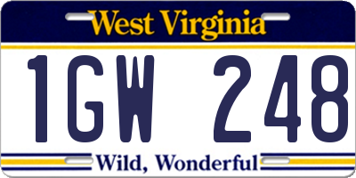 WV license plate 1GW248