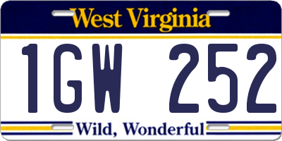 WV license plate 1GW252