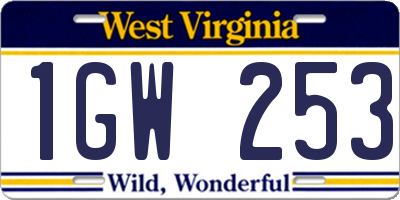 WV license plate 1GW253