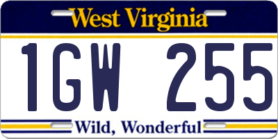 WV license plate 1GW255