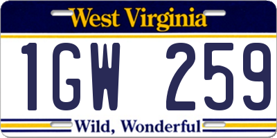 WV license plate 1GW259