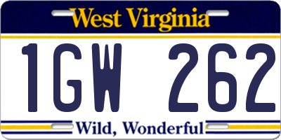 WV license plate 1GW262