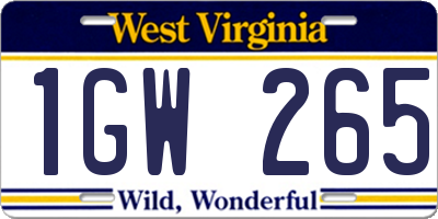 WV license plate 1GW265