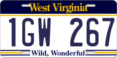 WV license plate 1GW267