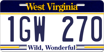 WV license plate 1GW270