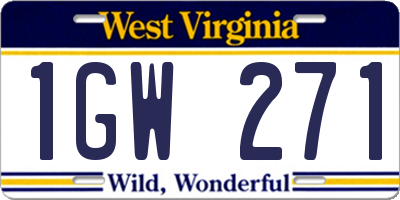 WV license plate 1GW271