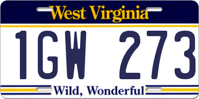 WV license plate 1GW273