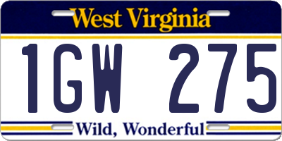 WV license plate 1GW275