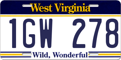 WV license plate 1GW278