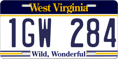WV license plate 1GW284