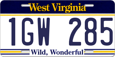 WV license plate 1GW285