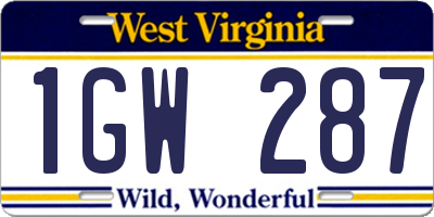 WV license plate 1GW287