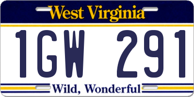 WV license plate 1GW291