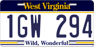 WV license plate 1GW294