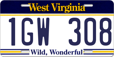 WV license plate 1GW308