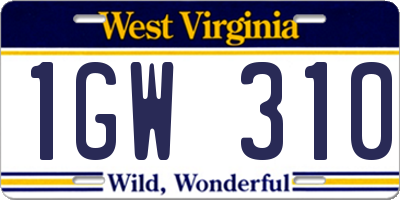 WV license plate 1GW310