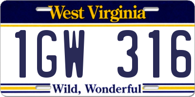 WV license plate 1GW316