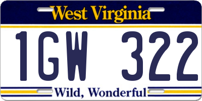 WV license plate 1GW322