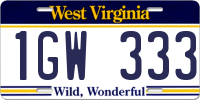 WV license plate 1GW333