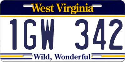 WV license plate 1GW342