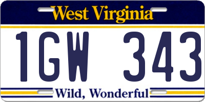WV license plate 1GW343