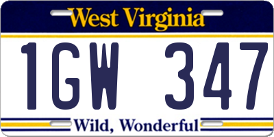 WV license plate 1GW347