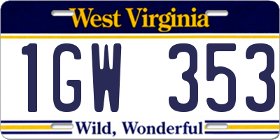 WV license plate 1GW353