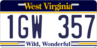 WV license plate 1GW357