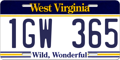 WV license plate 1GW365