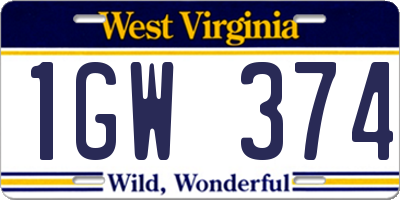 WV license plate 1GW374