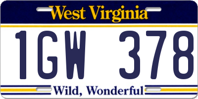 WV license plate 1GW378