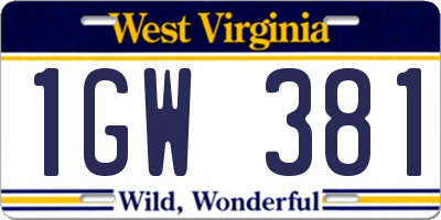 WV license plate 1GW381