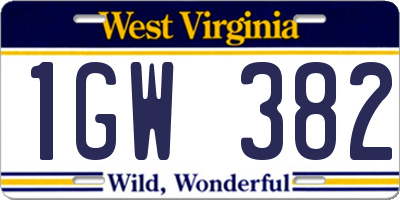 WV license plate 1GW382